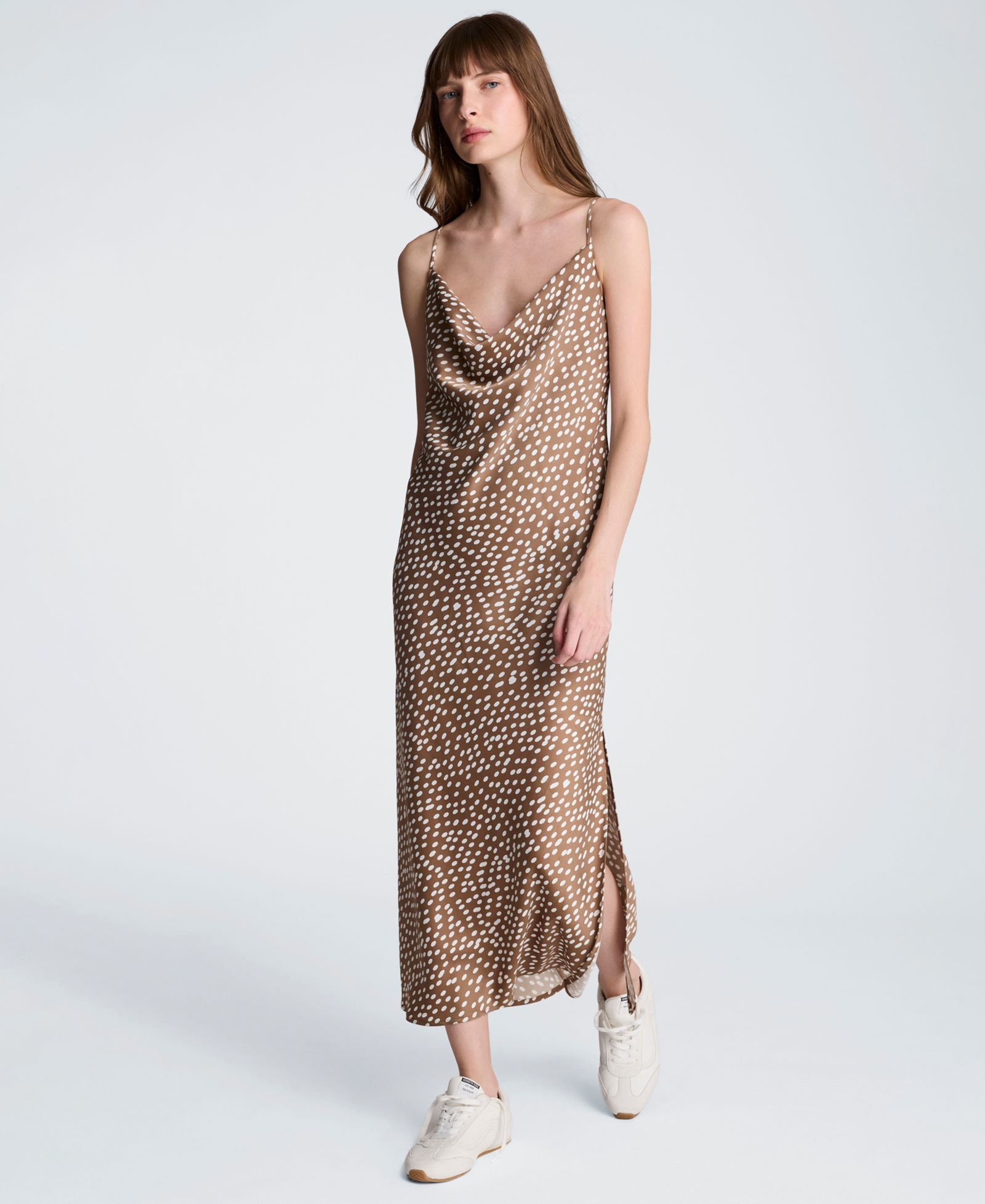 Женское платье Kenneth Cole Satin Dot Print Cowl Neck Slip Midi