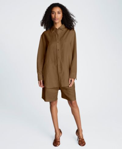 Женский топ Kenneth Cole Long-Sleeve Button-Front из смеси льна