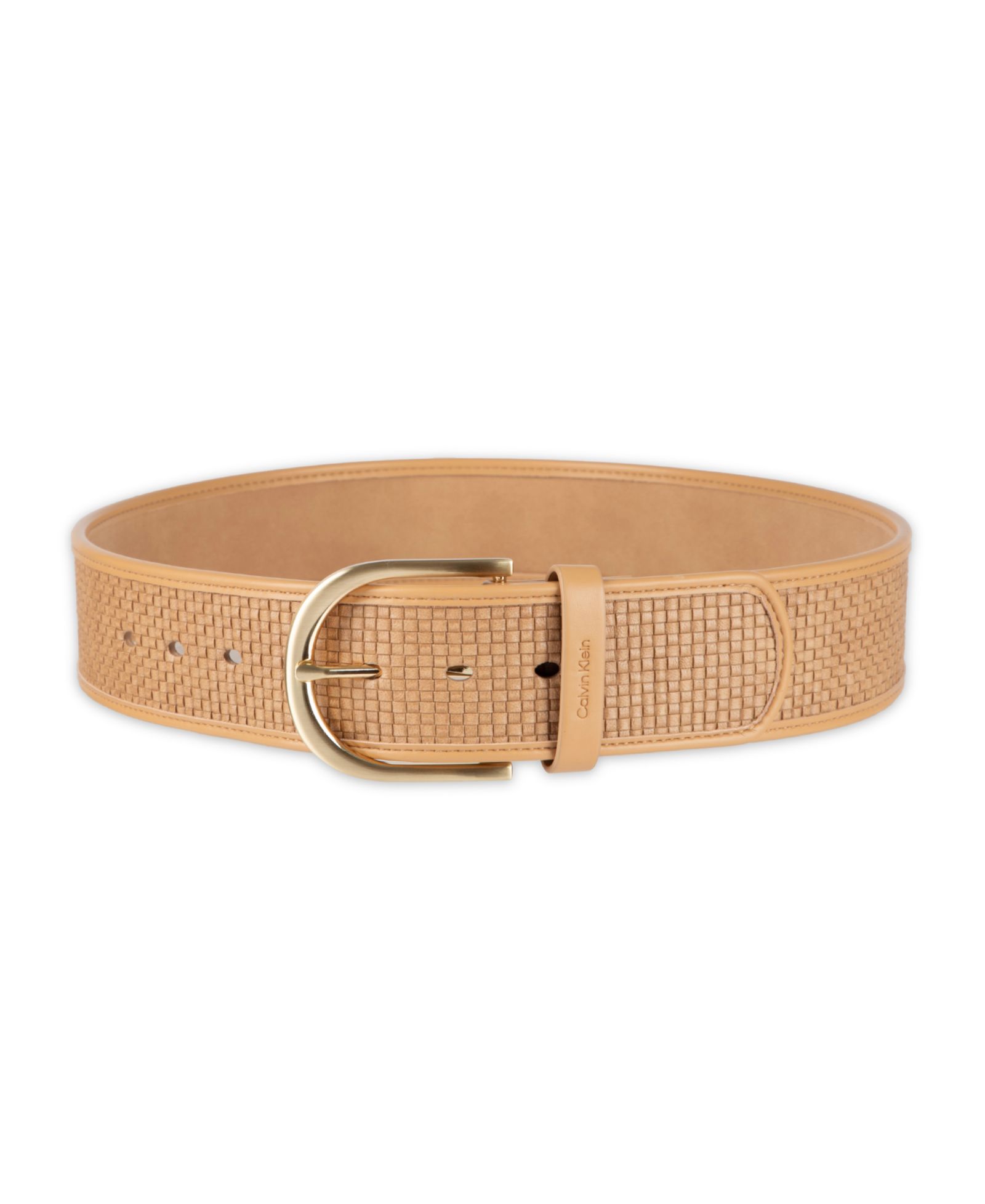 Calvin Klein Mini Box-Woven Leather Polished Buckle Belt