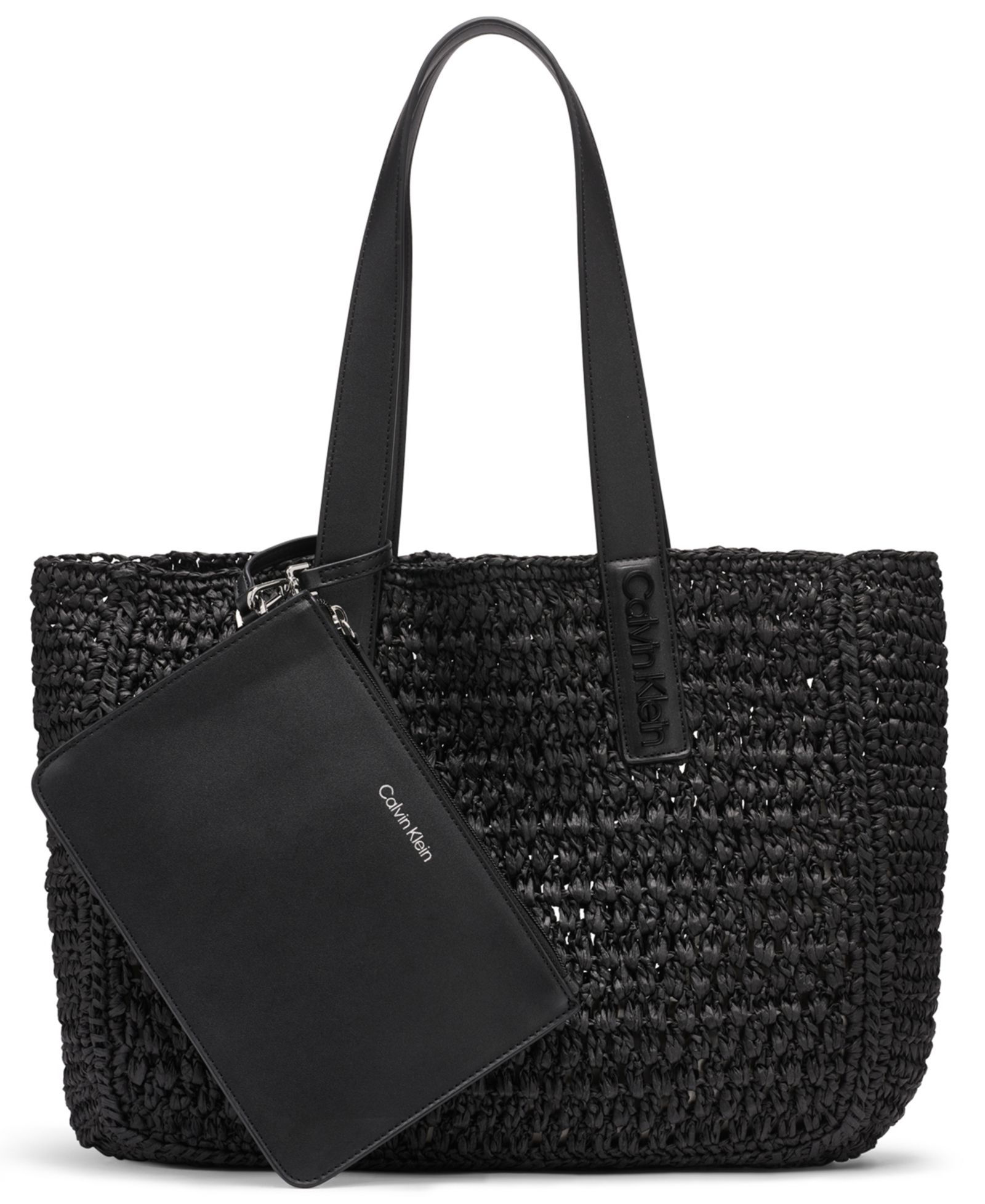 Calvin Klein Joan Raffia Tote with Interior Pouch