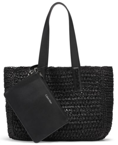 Calvin Klein Joan Raffia Tote with Interior Pouch