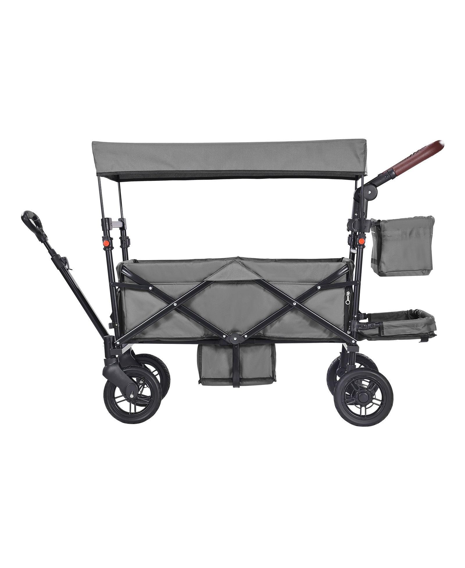 SUGFIT Wagon Stroller for 2 Kids Folding Push-Pull Stroller with Canopy Grey