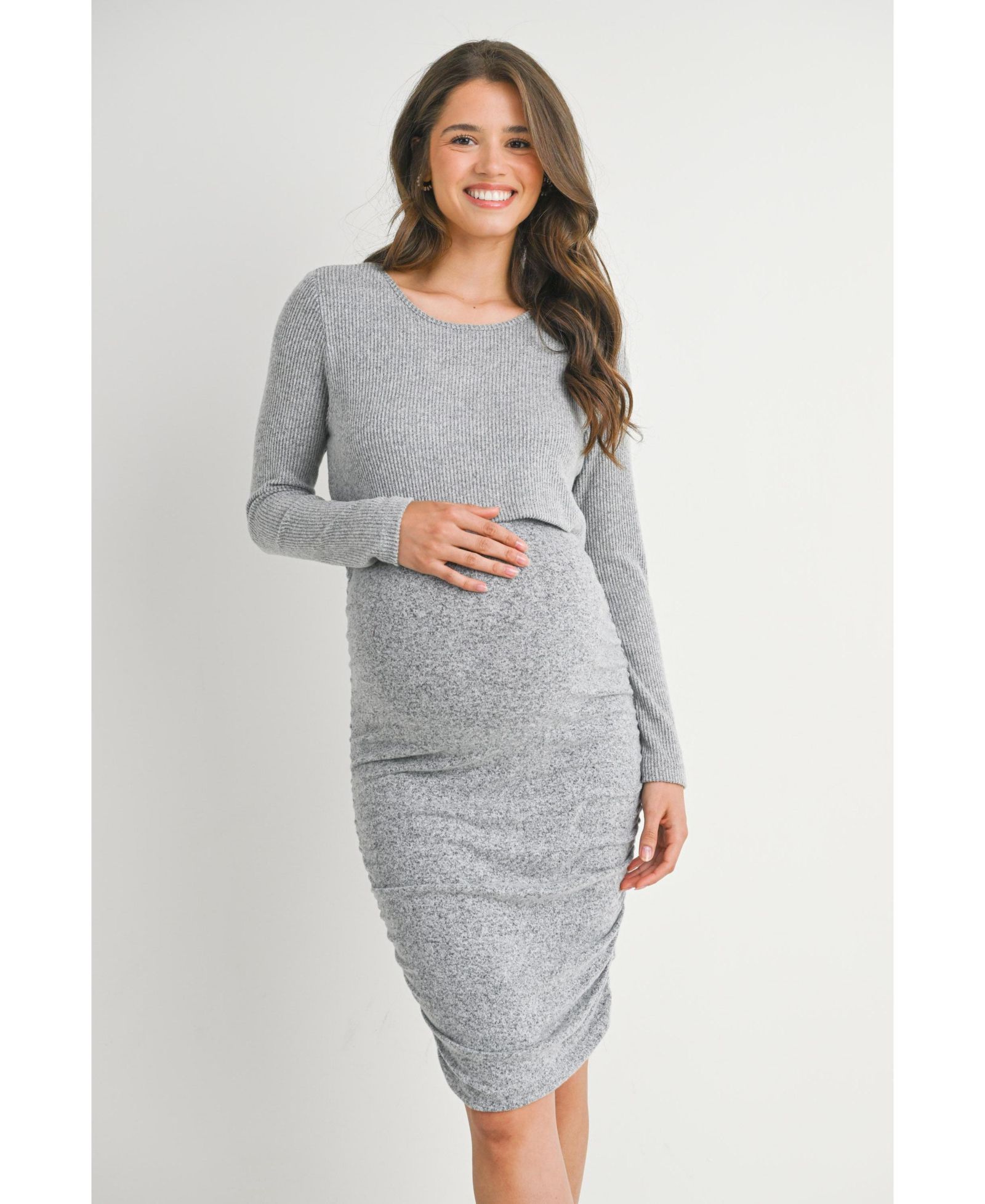 Женское платье Hello Miz Maternity Long Sleeve Ribbed Side Ruched Nursing Dress