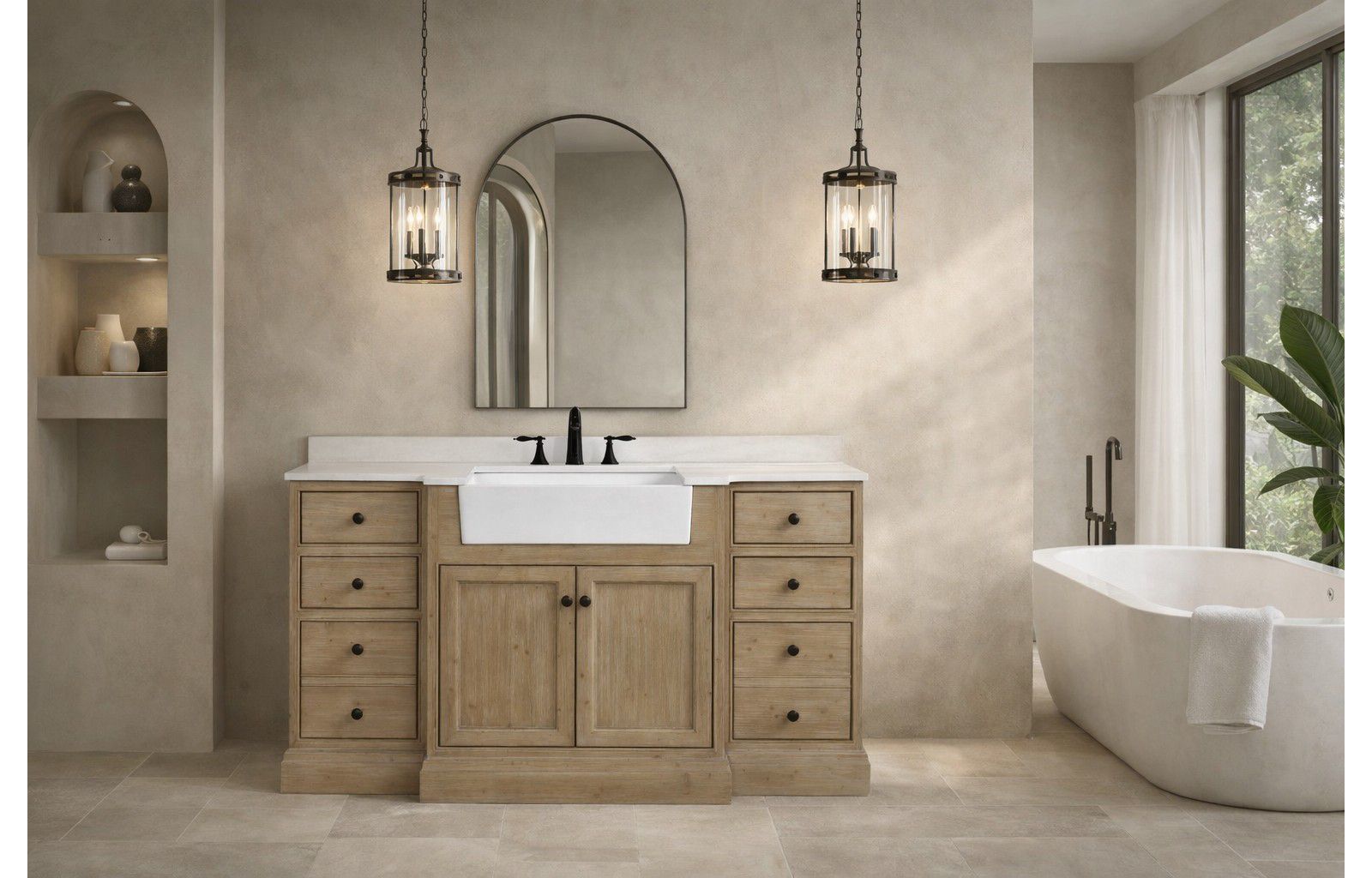 Ari Bath 60" Kelly, Weathered Fir Finish, Engineered Quartz Countertop