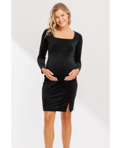 Hello Miz Women's Velvet Long Sleeve Square Neck Mini Dress