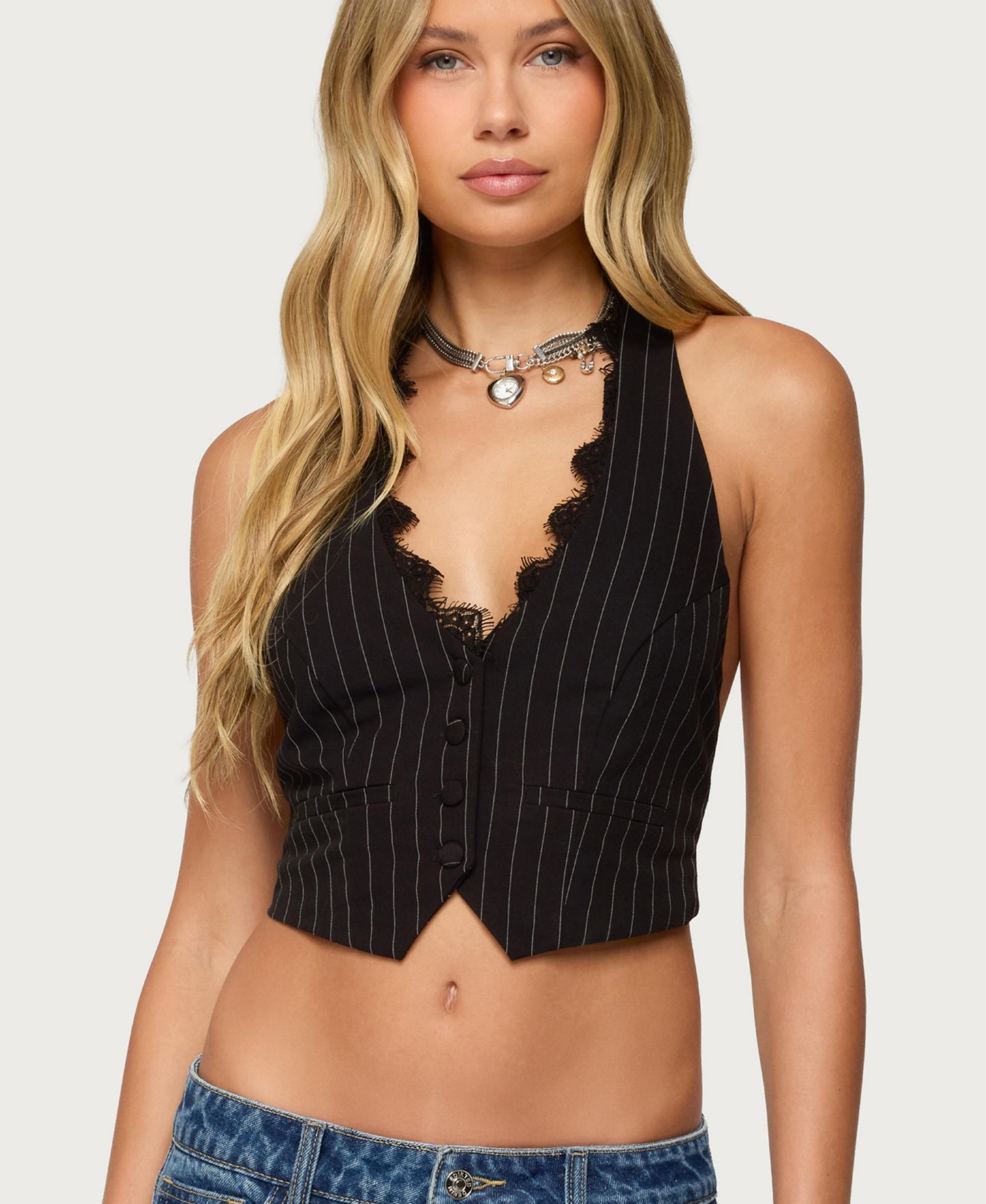 Edikted женский топ Devon Lacey Pinstripe