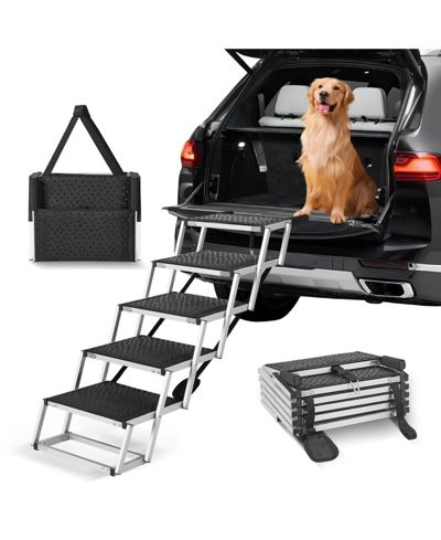 COZITO Wide 5-Step Aluminum Folding Dog Stairs for SUVs, Holds up to 150 lbs