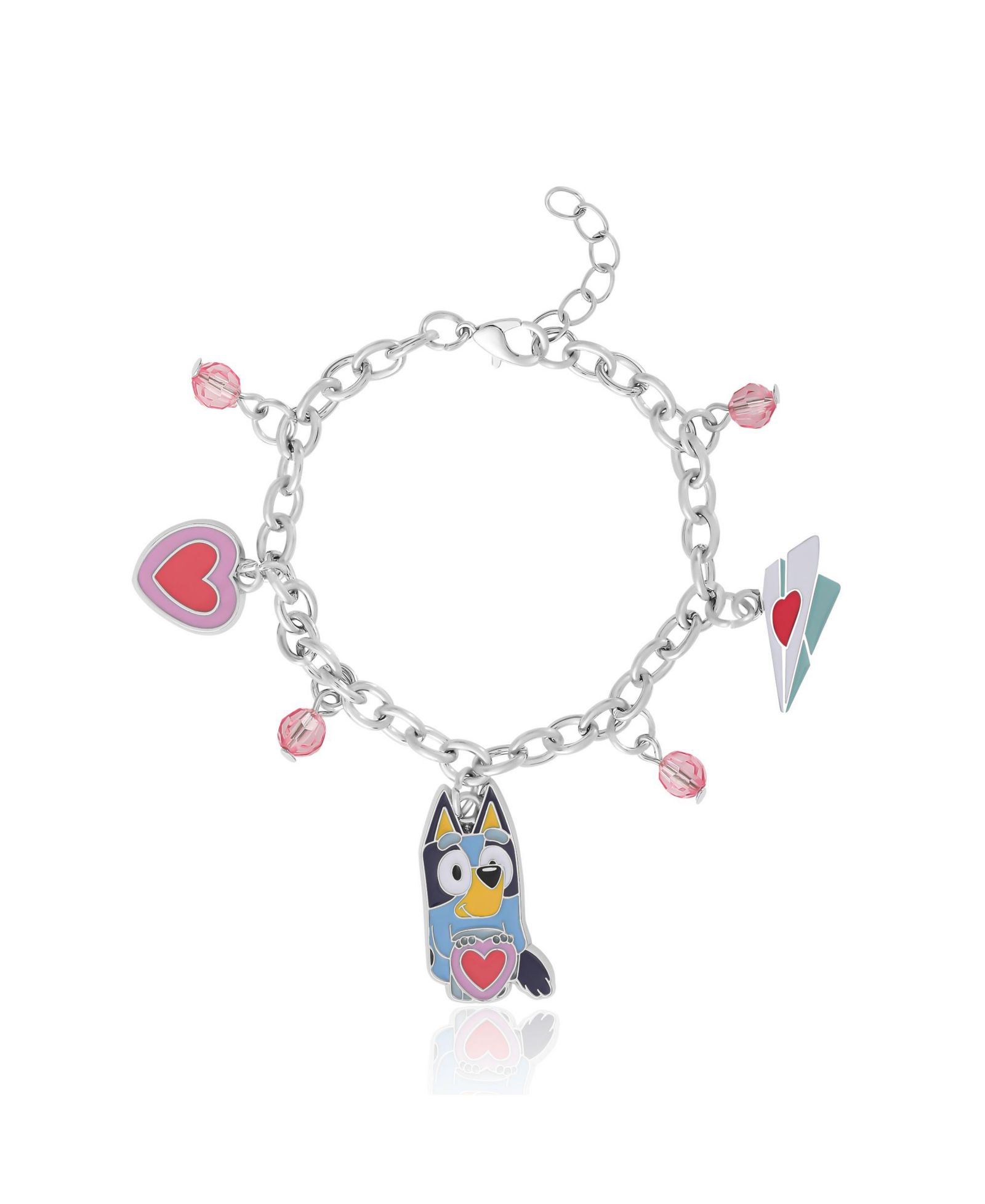 Bluey Charm Bracelet, Silver-Tone, Heart and Love Letter Charms