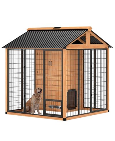 PawHut Extra Large Dog House with Storage Cabinet, Bowls, Light