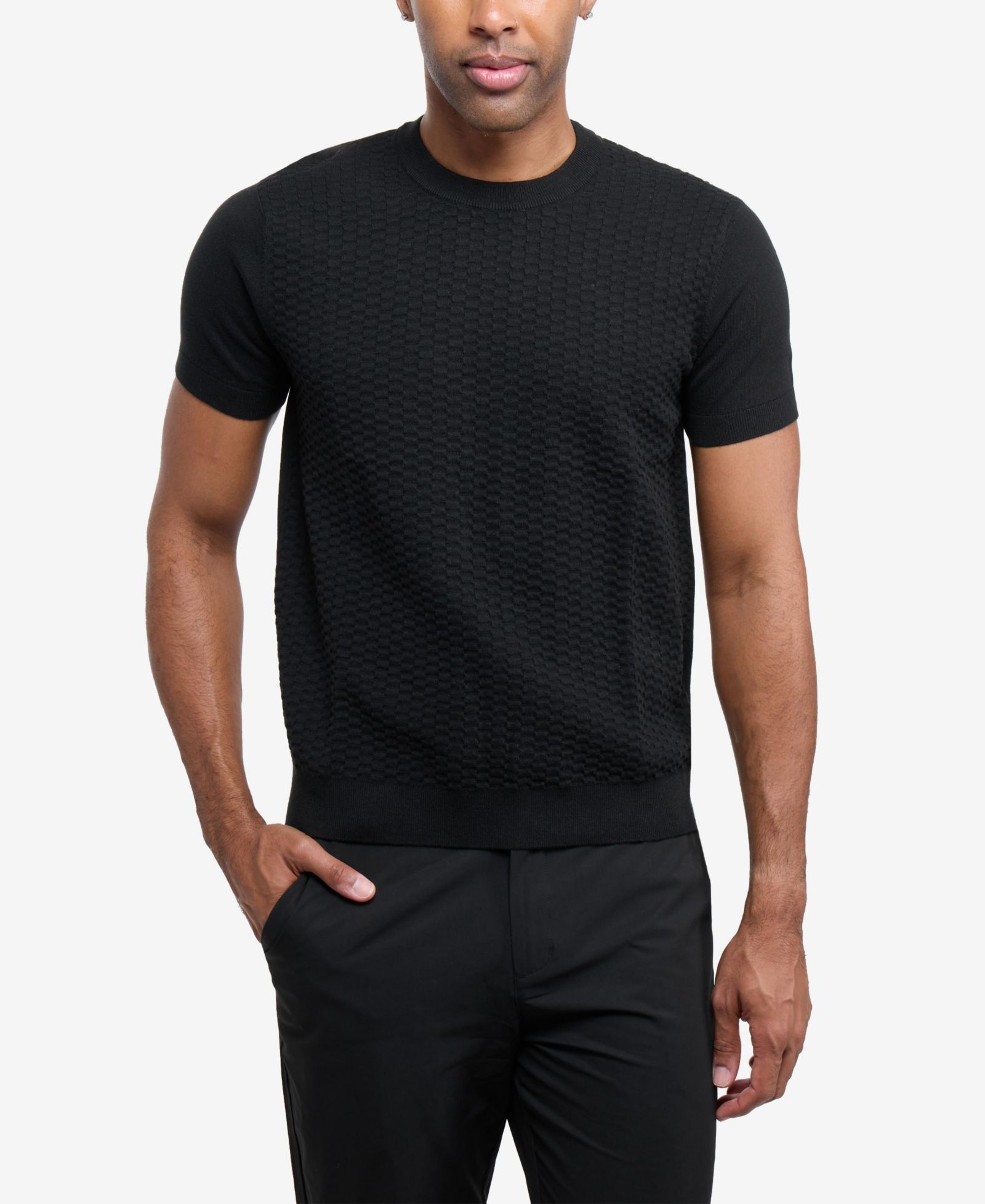 X RAY Men's XRAY Crew Rib Neck Checkered Sweater