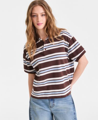 Bar III Women's Striped Cotton Short-Sleeve Rugby Shirt, Macy's Exclusive