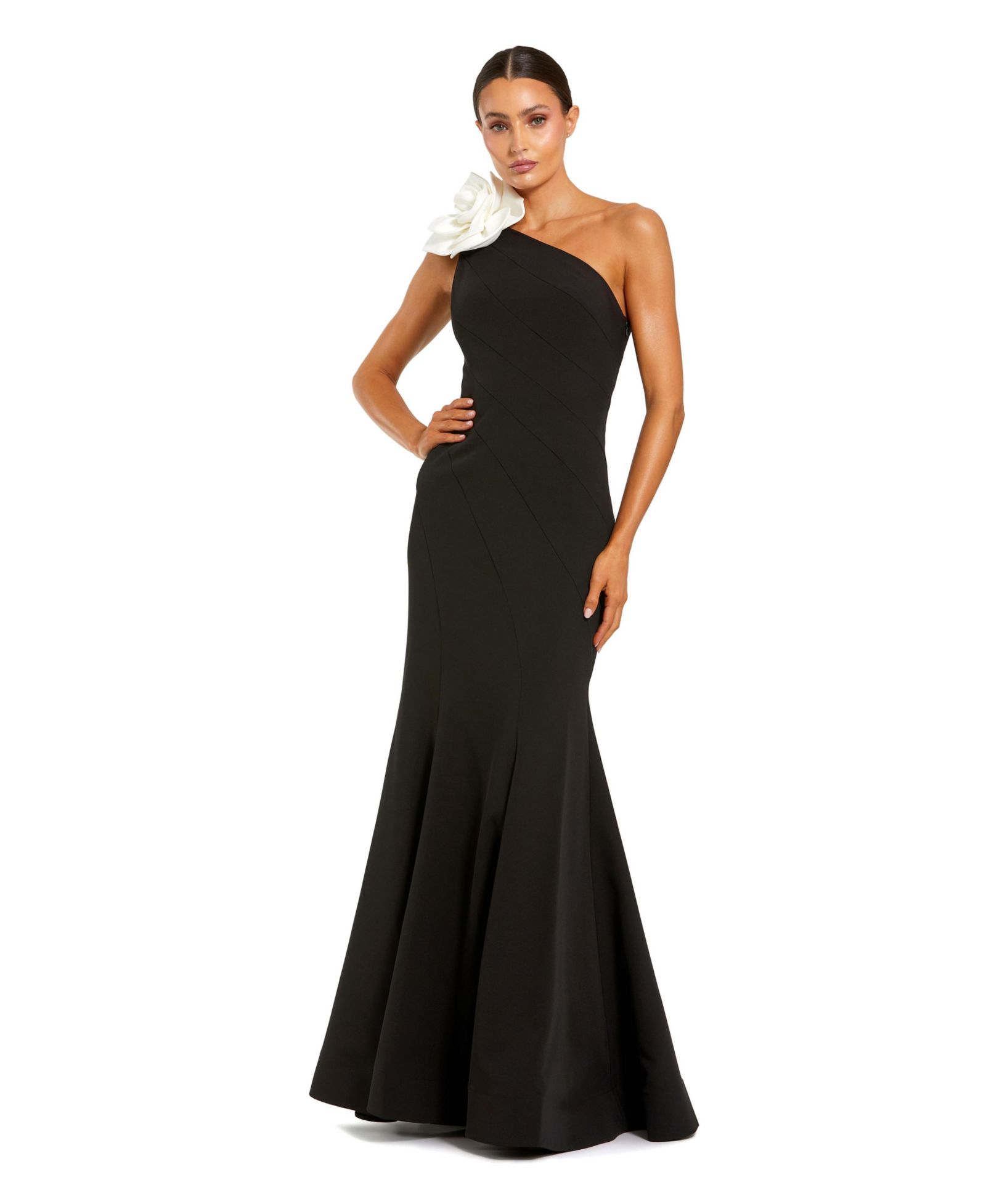 Женское вечернее платье Mac Duggal Crepe One Shoulder Mermaid с 3D цветами