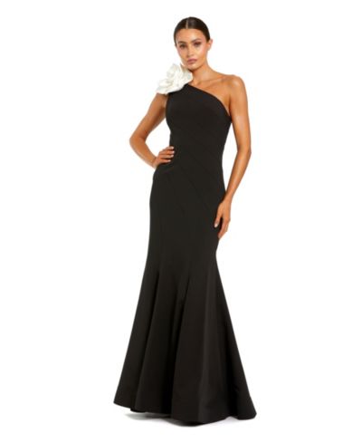 Mac Duggal Women's Crepe One Shoulder Mermaid Gown With 3D Flower
