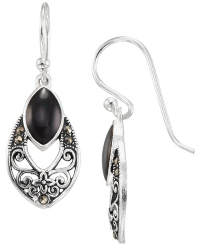 Серьги-подвески Macy's Marcasite и Onyx в стерлинговом серебре