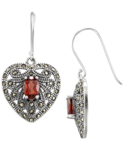 Серьги с марказитом (0.23 ct. t.w.) и гранатом (1-1/2 ct. t.w.) из стерлингового серебра