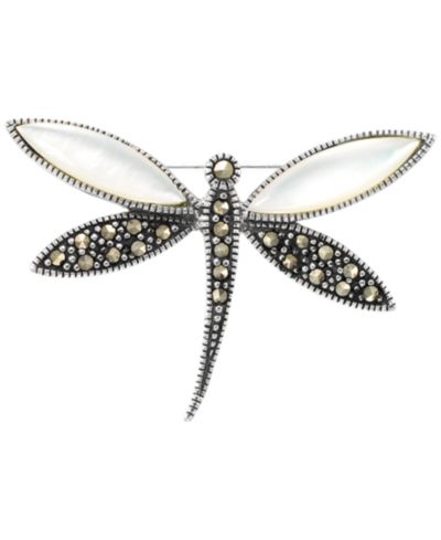 Брошь Macy's Marcasite (0.45 ct. t.w.) & Mother-Of-Pearl Dragon Sterling Silver