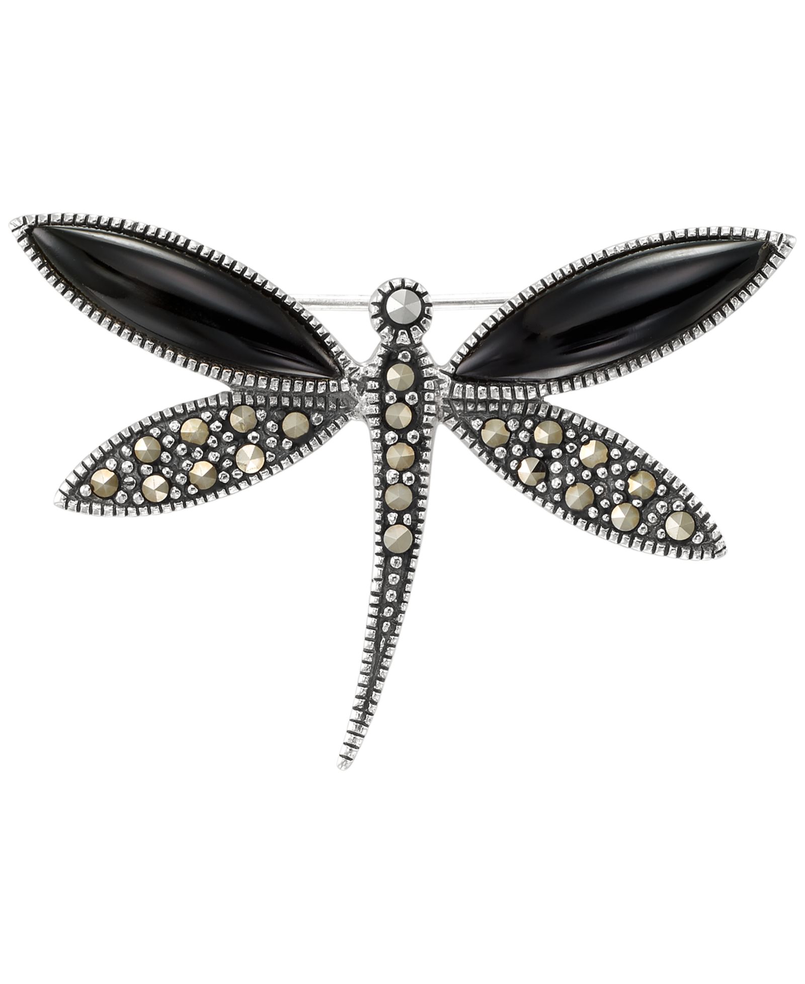 Брошь Dragon с марказитом (0.45 ct. t.w.) и ониксом из стерлингового серебра