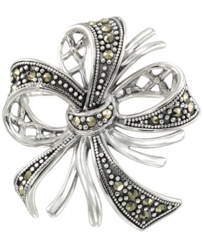 Macy's Marcasite (0.34 ct. t.w.) Bow Brooch Pin in Sterling Silver