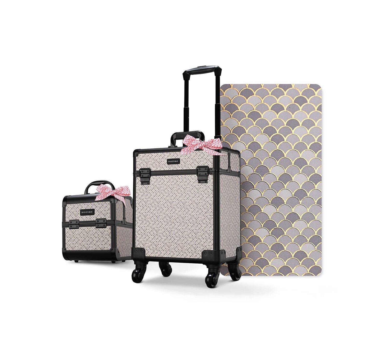 Byootique 2-Piece Makeup Train Case Cosmetic Organizer Kit Art Deco Pastel