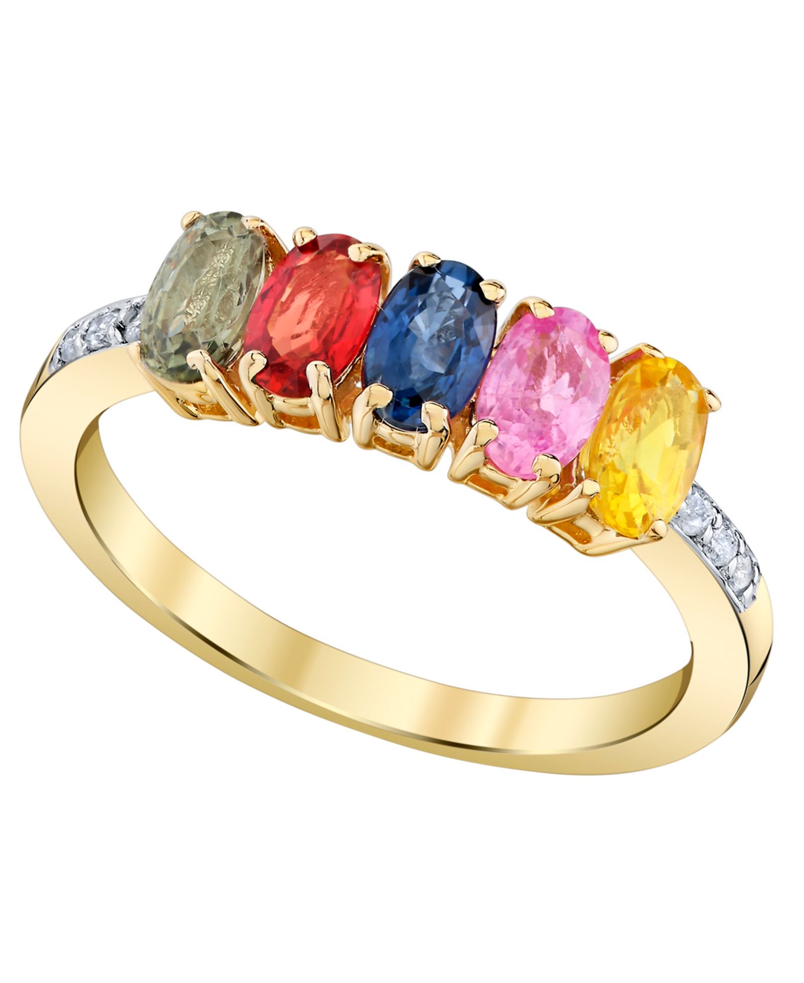 Кольцо с Multi-Sapphire и бриллиантами в 14k Yellow Gold