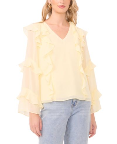 1.STATE Women's Long-Sleeve V-Neck Ruffle Top