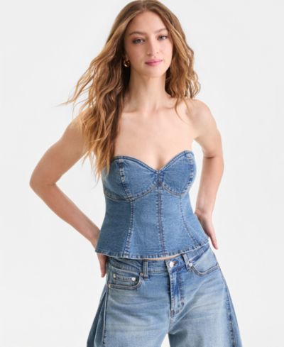 Женский топ Bar III Denim Strapless Peplum Corset