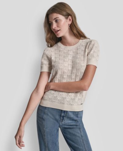 DKNY Jeans Женский свитер с коротким рукавом и кружевным узором pointelle, Petite