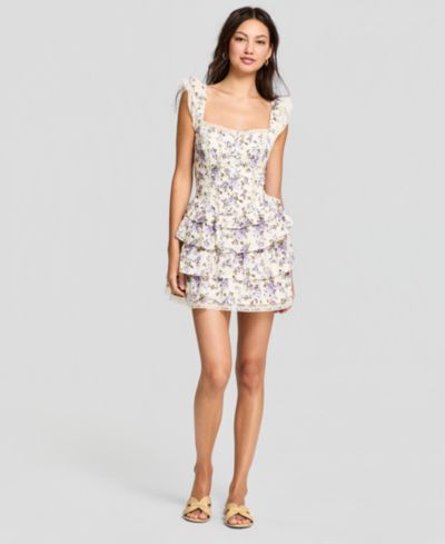 And Now This Women's Cotton Corset Ruffled Mini Dress