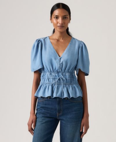 Levi's Женская блузка Ryan из крепа с V-образным вырезом и коротким рукавом