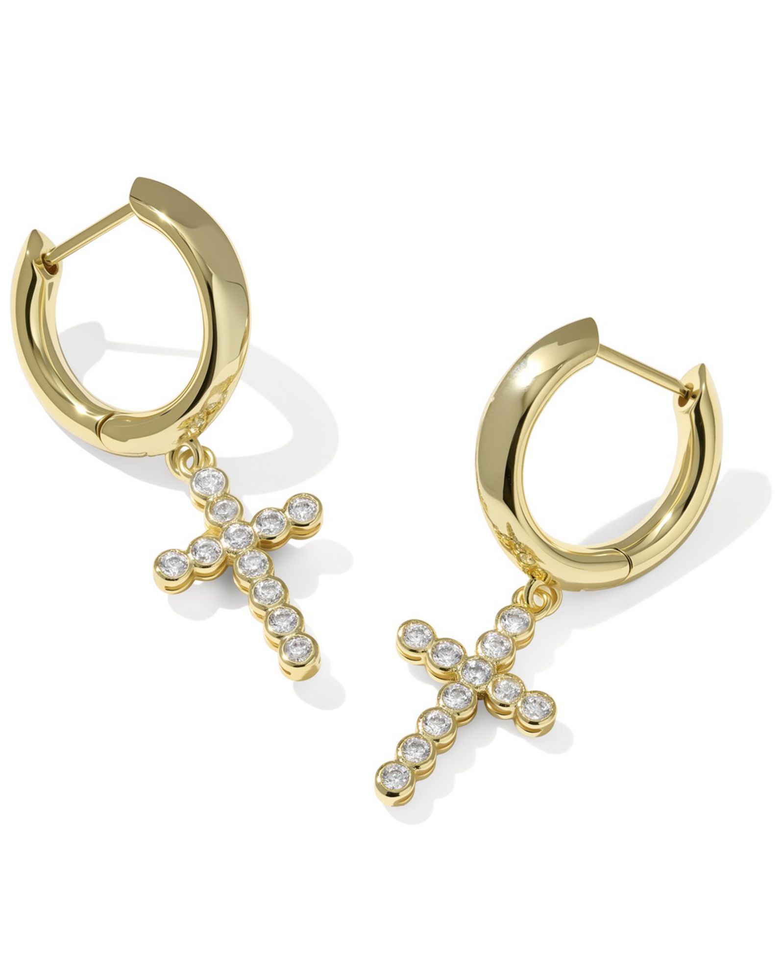 Kendra Scott Cross Crystal Charm and Cubic Zirconia Plated Brass Huggie Earrings