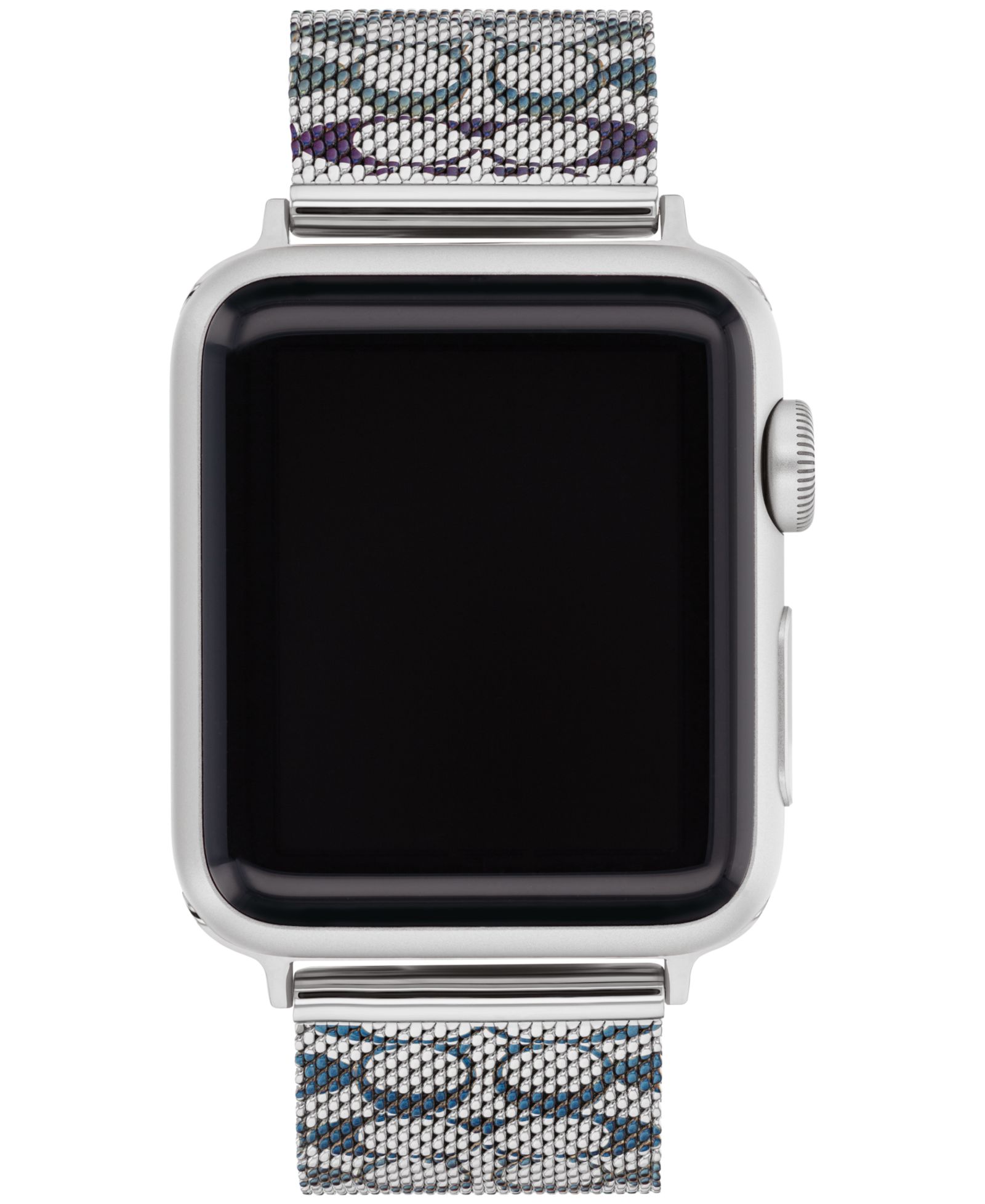 COACH Женский Silver Tone Stainless Steel with Blue and Purple Sig C Mesh Apple Watch, Strap 38mm, 40mm, 41mm