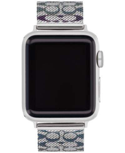 COACH Женский Silver Tone Stainless Steel with Blue and Purple Sig C Mesh Apple Watch, Strap 38mm, 40mm, 41mm