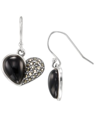 Macy's Marcasite (0.32 ct. t.w.) and Onyx (4 ct. t.w.) Dangle Earrings in Sterling Silver