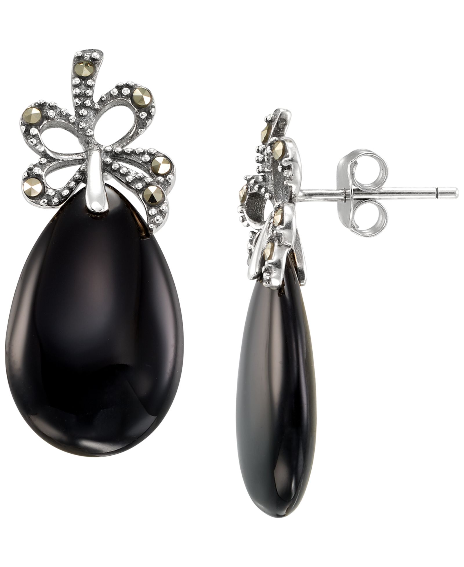 Серьги-подвески Macy's Marcasite (0.13 ct. t.w.) и Onyx (9-1/2 ct. t.w.) из стерлингового серебра