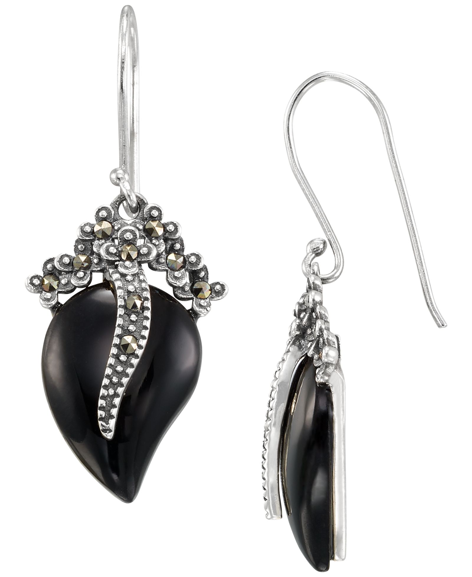 Macy's Marcasite (0.16 ct. t.w.) and Onyx (4 ct. t.w.) Dangle Earrings in Sterling Silver