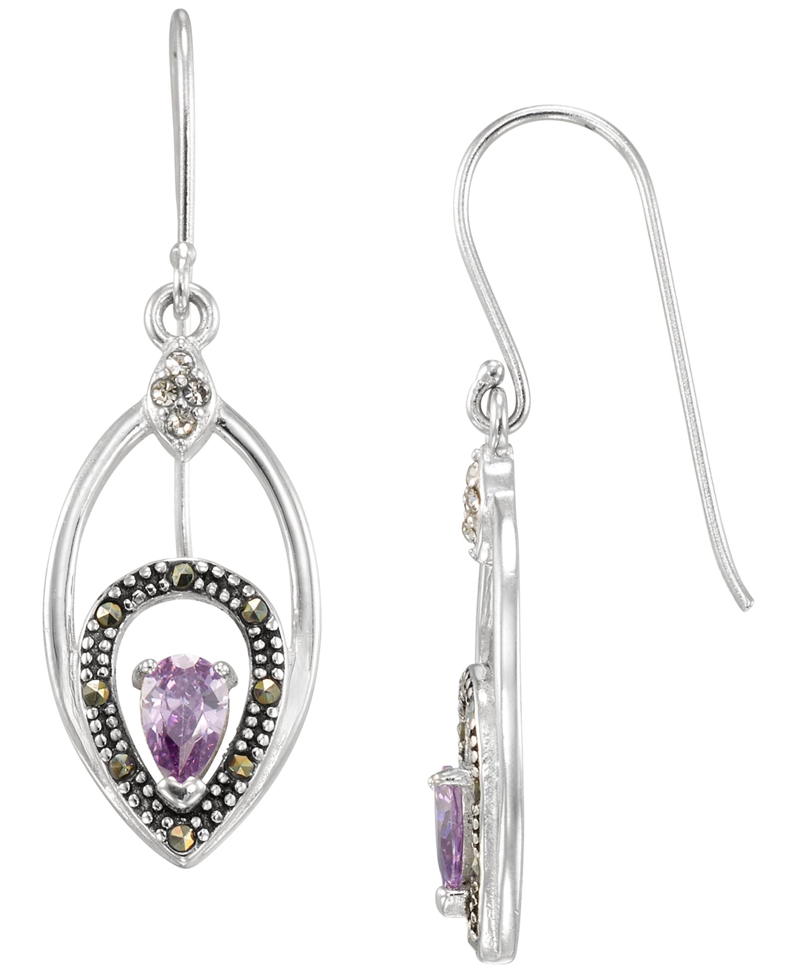 Macy's Marcasite (0.10 ct. t.w.) and Amethyst (1/2 ct. t.w.) Dangle Earrings in Sterling Silver