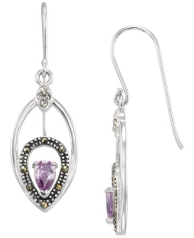 Серьги-подвески Marcasite (0.10 ct. t.w.) и Amethyst (1/2 ct. t.w.) в Sterling Silver