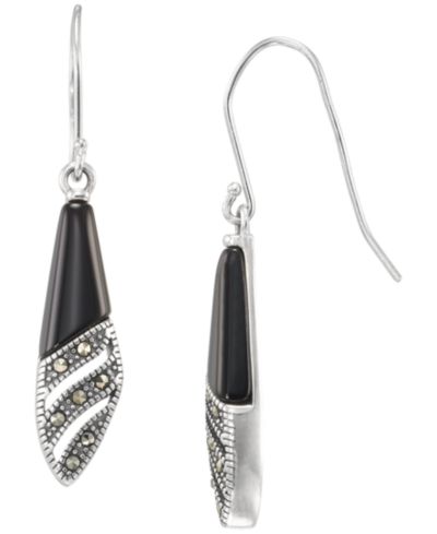 Macy's Marcasite (0.09 ct. t.w.) and Onyx (1-1/2 ct. t.w.) Dangle Earrings в Sterling Silver