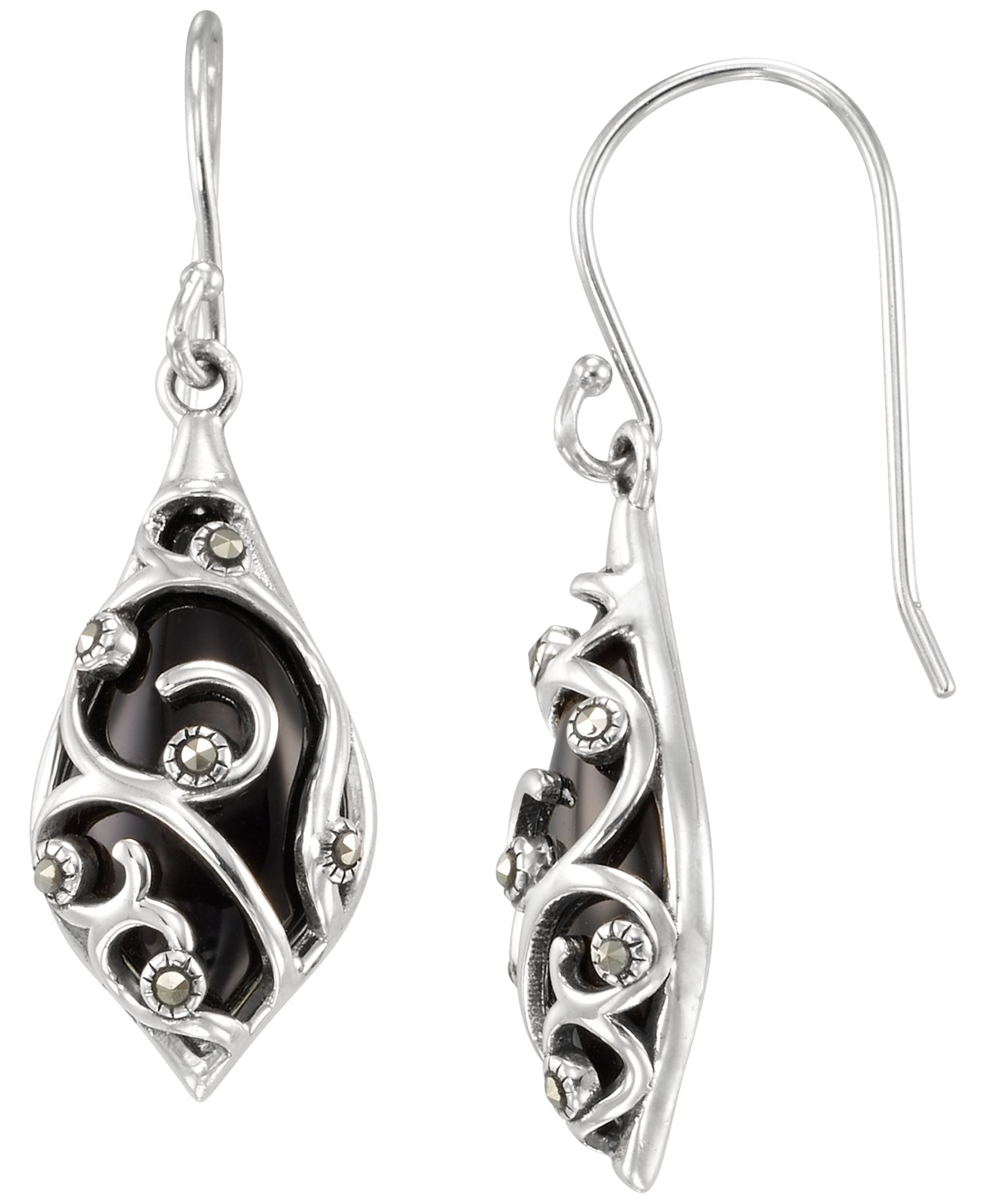 Серьги Macy's Marcasite и Onyx в Sterling Silver