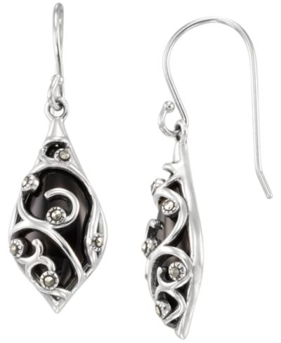 Серьги Macy's Marcasite и Onyx в Sterling Silver