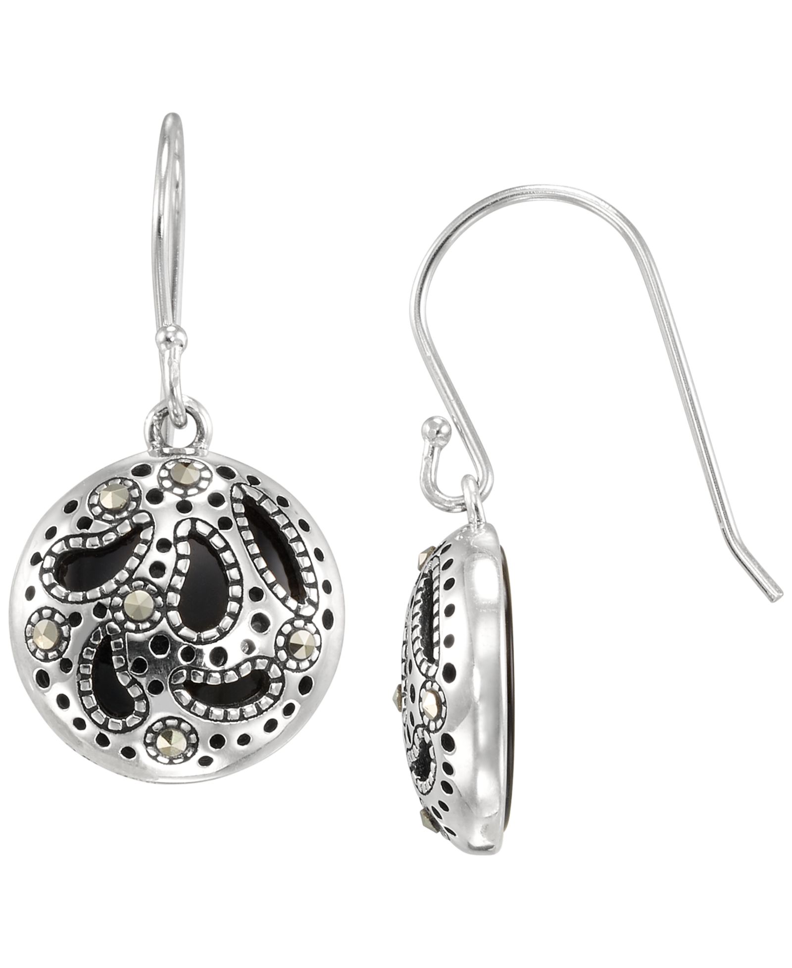 Серьги-подвески Macy's Marcasite и Onyx в серебре