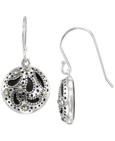 Серьги-подвески Macy's Marcasite и Onyx в серебре