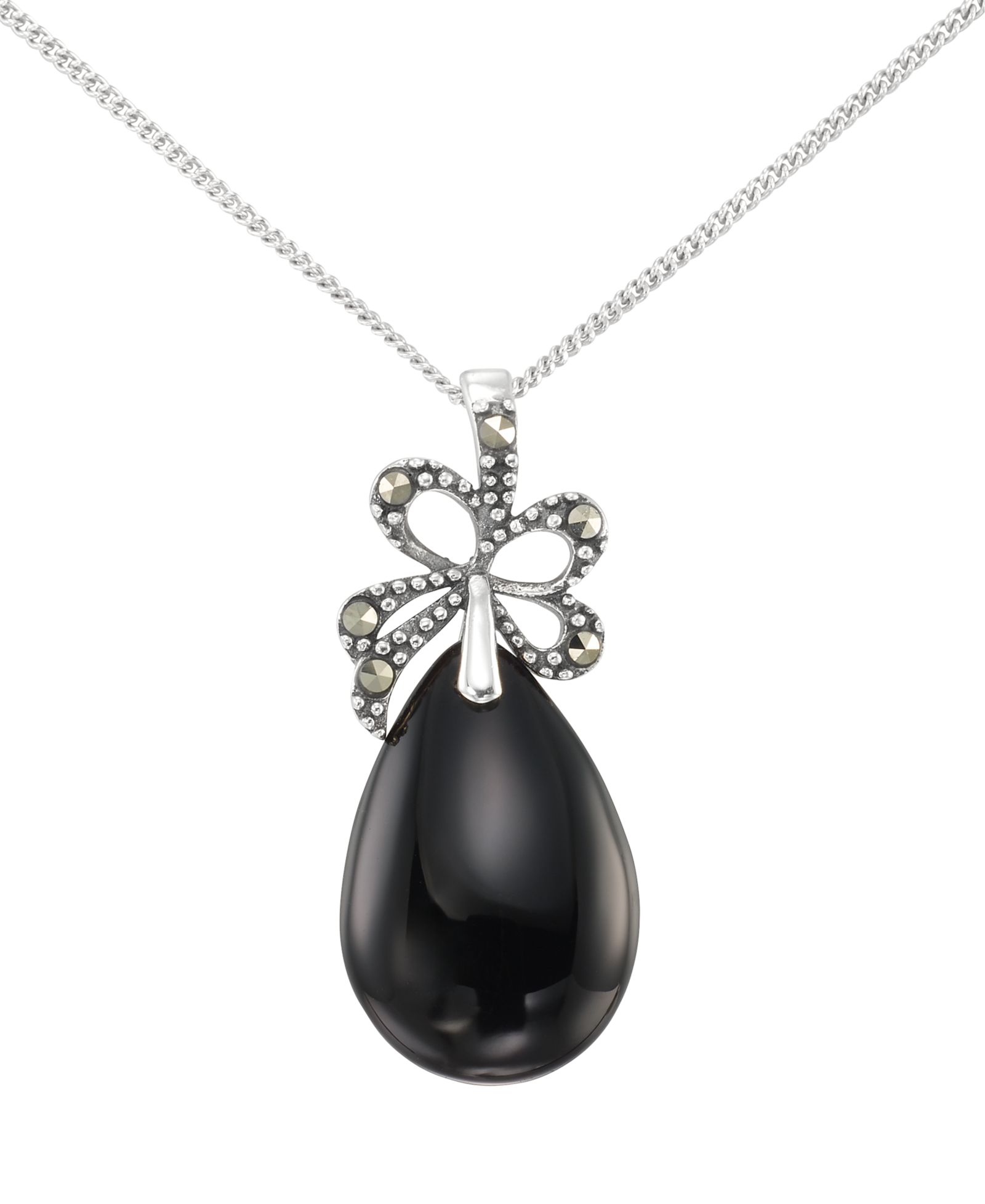Macy's ожерелье-подвеска из стерлингового серебра с маркизитом (0.14 ct. t.w.) и ониксом (10 ct. t.w.)