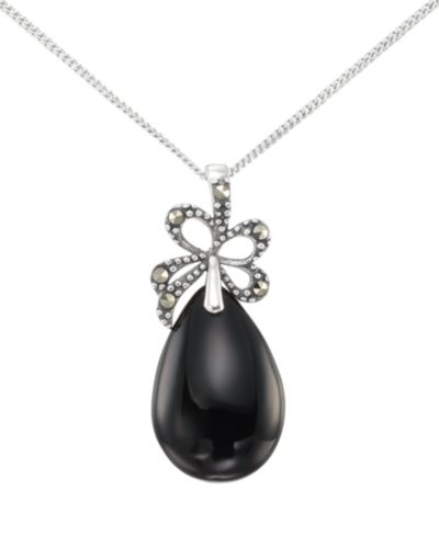 Macy's ожерелье-подвеска из стерлингового серебра с маркизитом (0.14 ct. t.w.) и ониксом (10 ct. t.w.)