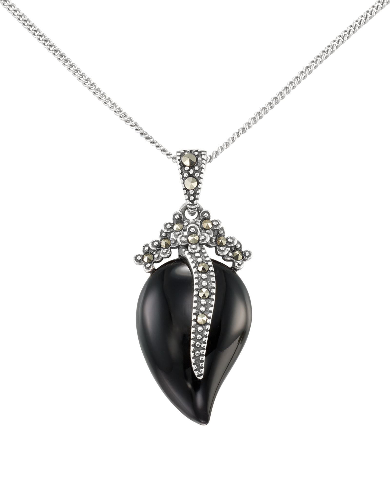 Macy's Подвеска Marcasite и Onyx в серебряной оправе