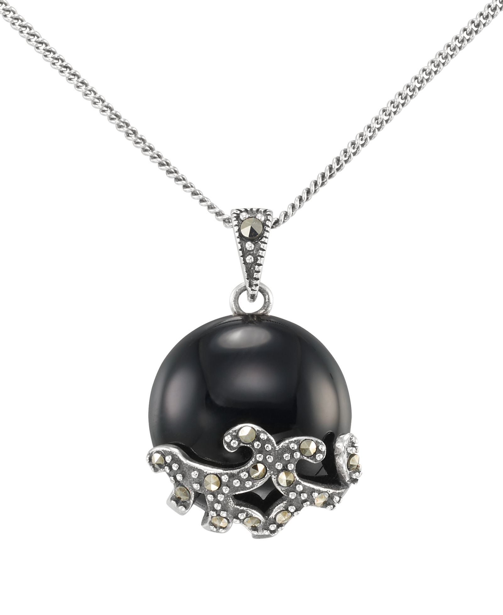 Macy's подвеска с марказитом (0.13 ct. t.w.) и ониксом (4-1/2 ct. t.w.) в серебряной оправе