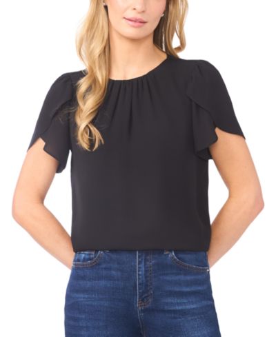 CeCe Women's Tulip Short-Sleeve Shirred Crewneck Top