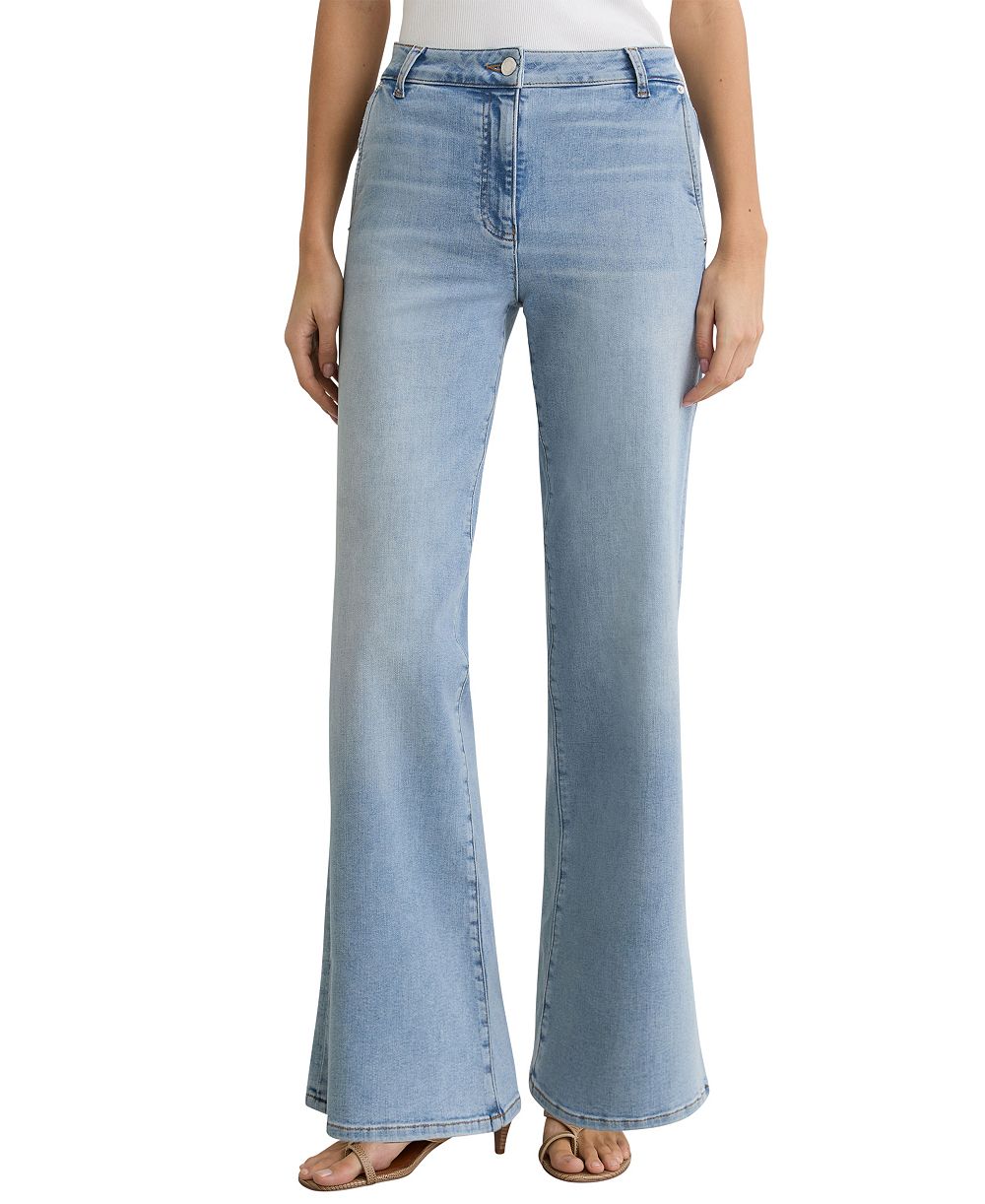 REISS Petite Addie High-Rise Wide-Leg Light-Wash Denim Jeans