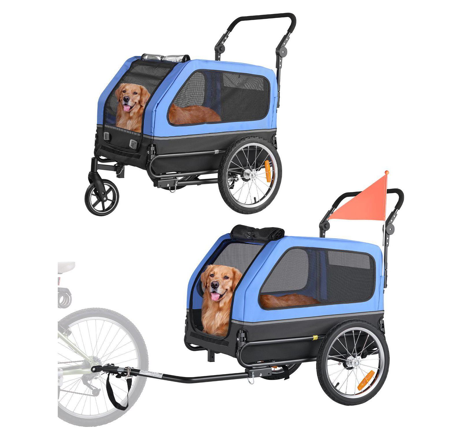 COZITO 2-in-1 Foldable Pet Bike Trailer & Stroller, Holds up to 88 lbs