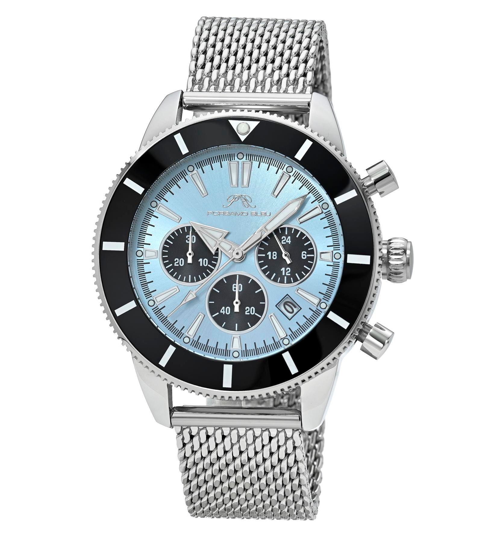 Porsamo Bleu Men's Brandon Chronograph Silver Tone Stainless Steel Bracelet Watch 44 mm